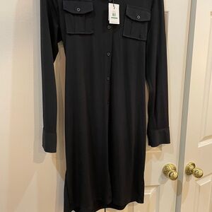 Calvin Klein  Black Button-Up Shirt Dress Polyester/Spandex . Comfy !